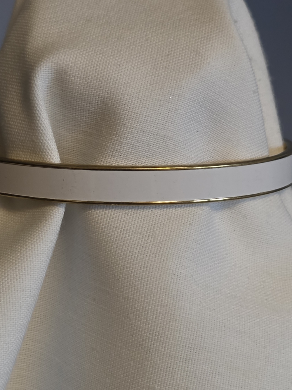 Vtg Monet Medium White Enamel Bangle with Gold-Tone Trim